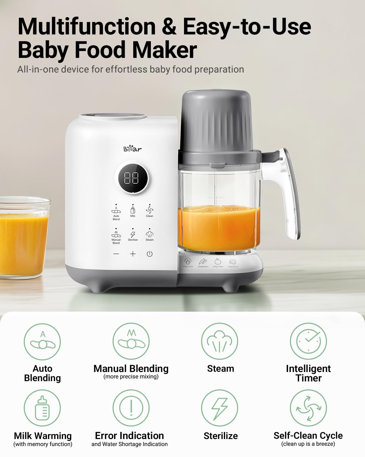 Bear baby food maker with dual-layer baskets enabling batch cooking