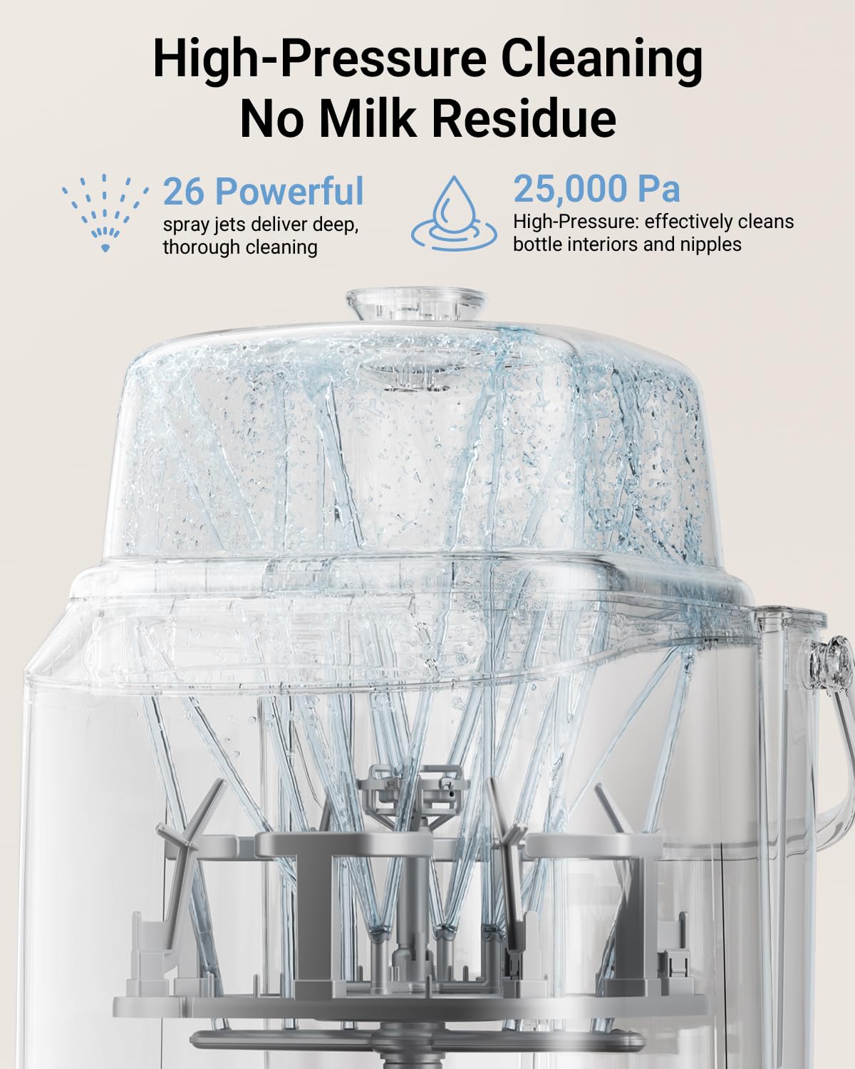 Bear Bottle Washer Pro inside tank with spray jets for thorough cleaning.