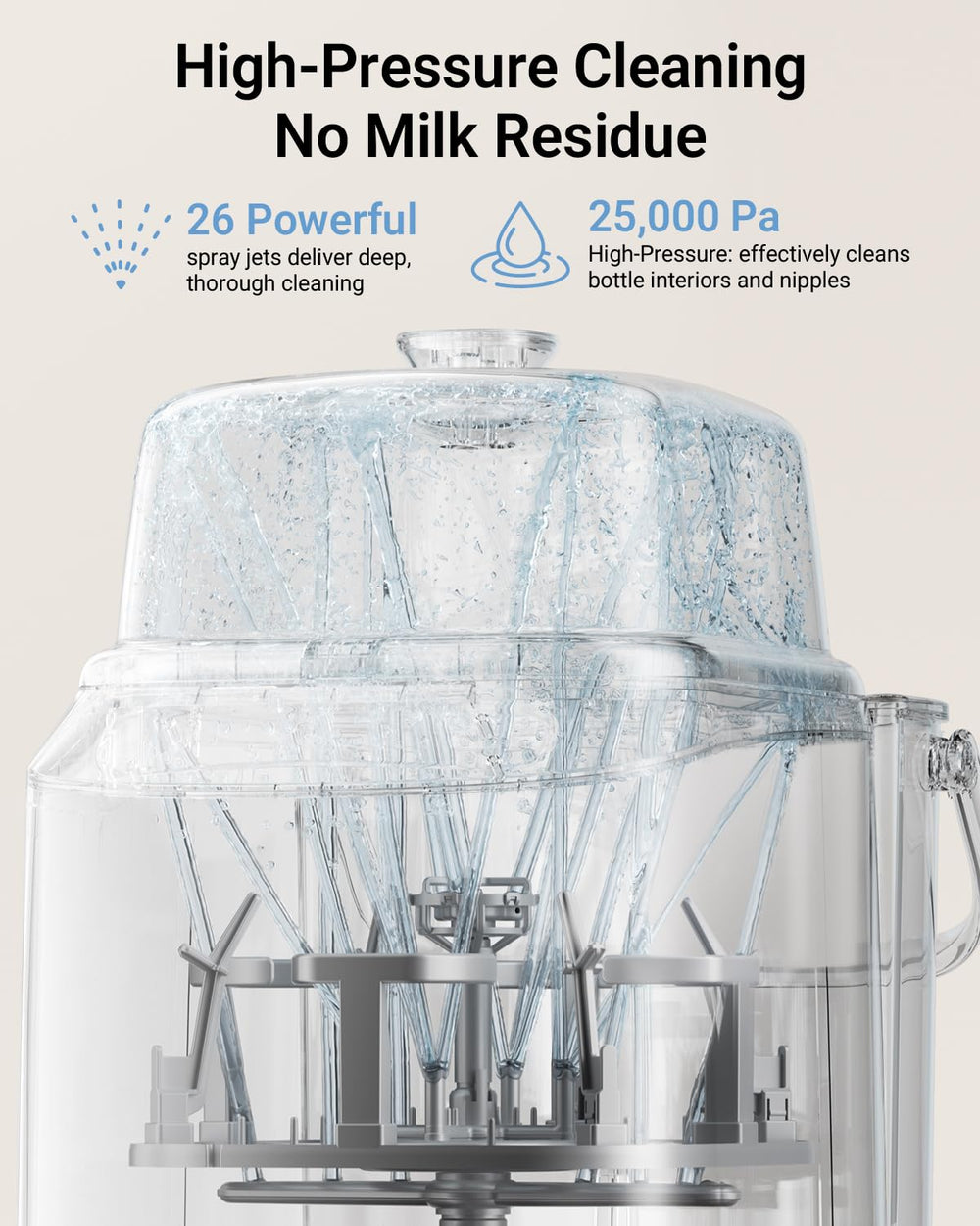 Bear Bottle Washer Pro inside tank with spray jets for thorough cleaning.