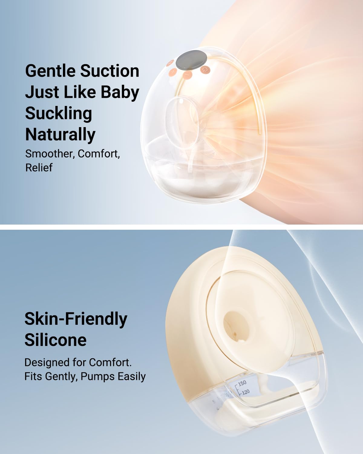 Bear Breast Pump with 19mm and 21mm flange inserts for personalized fit.