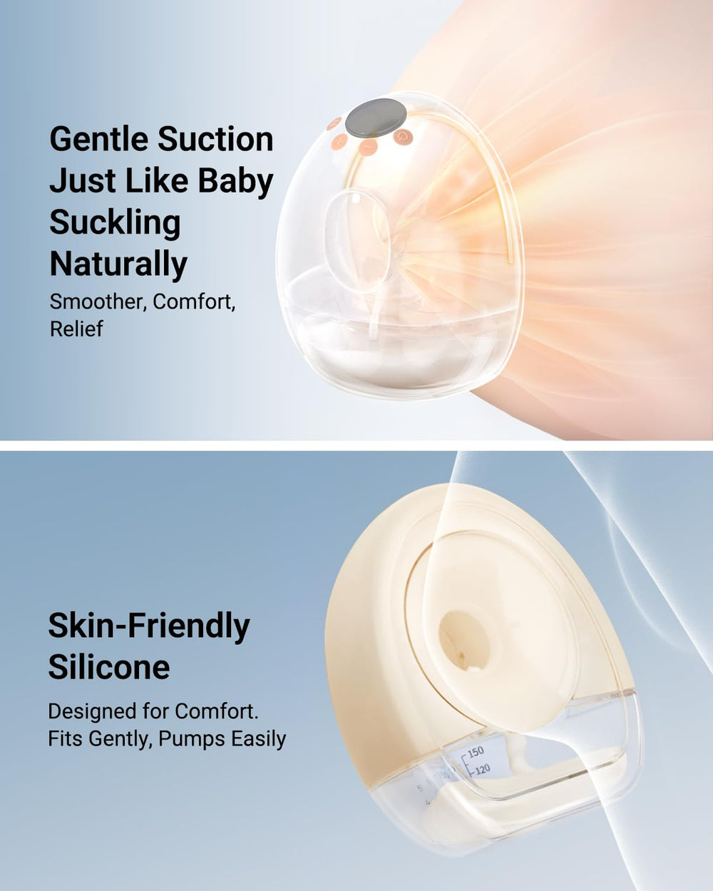 Bear Breast Pump with 19mm and 21mm flange inserts for personalized fit.