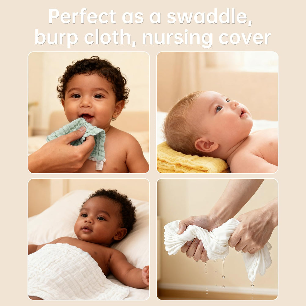 Bear Rocket washcloths used as burp cloths to catch spills softly.