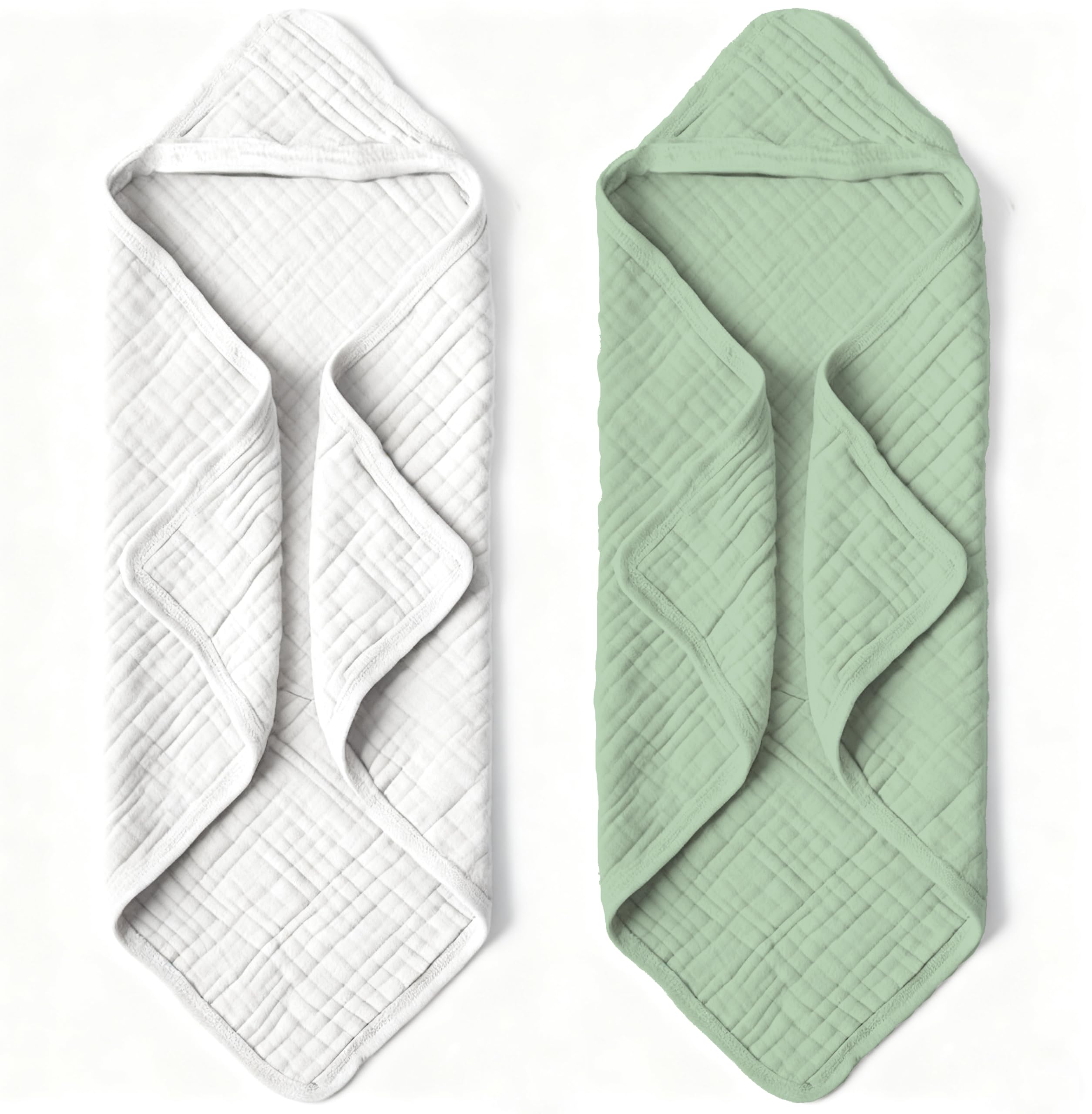 Bear Rocket organic muslin hooded towel with a cozy grey-green hood