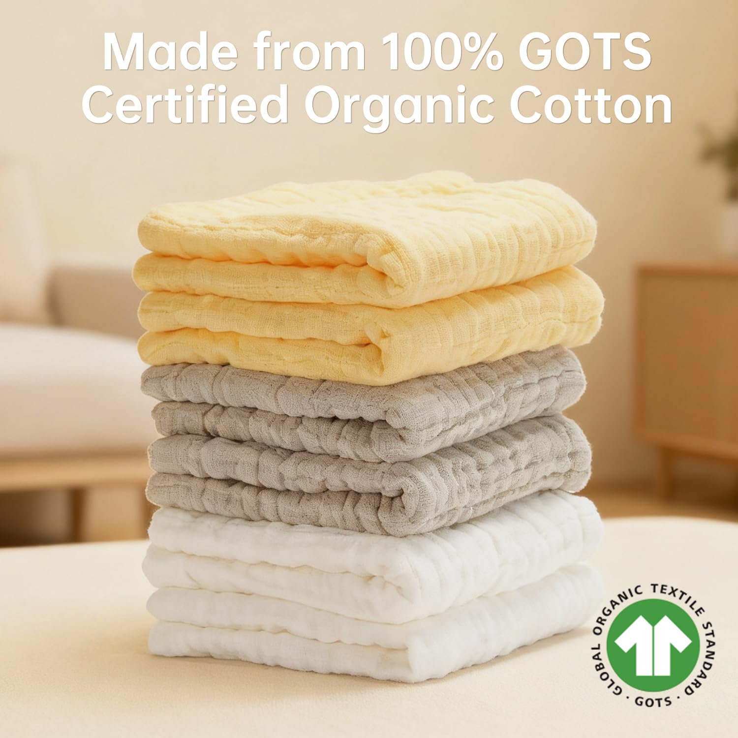 Bear Rocket organic-muslin washcloths closeup highlights ultra-soft cotton texture.