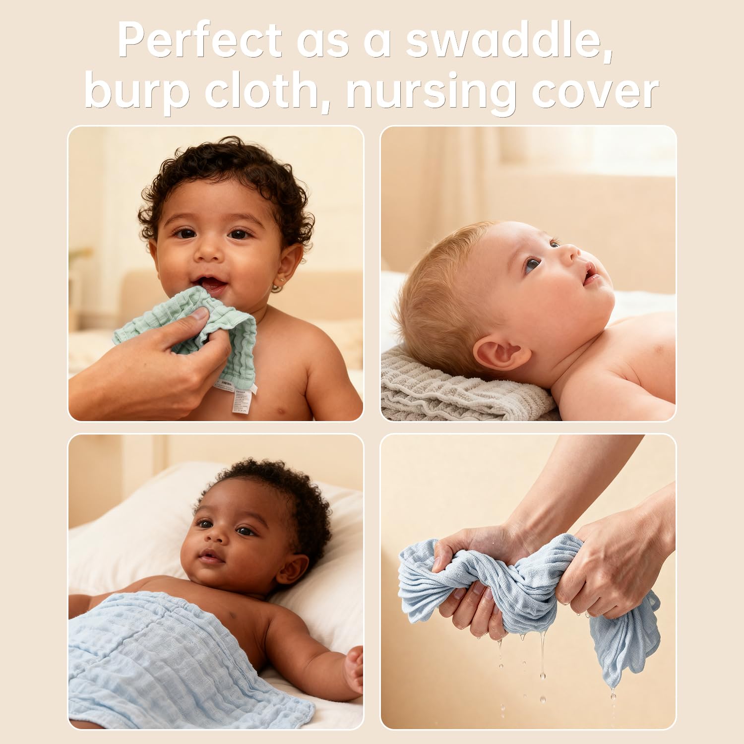 Bear Rocket organic muslin washcloths brown folded for quick spit-up cleanup.