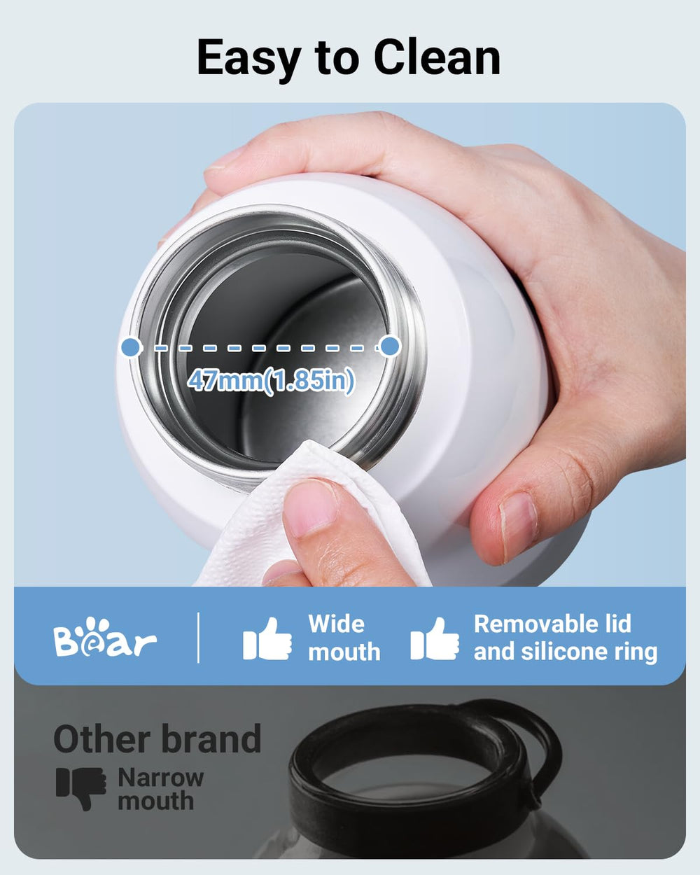 Bear safety features include leak-proof design and child lock