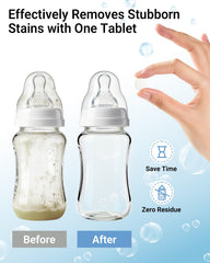 Bear tablets demonstrate odor removal for bottles and pacifiers.