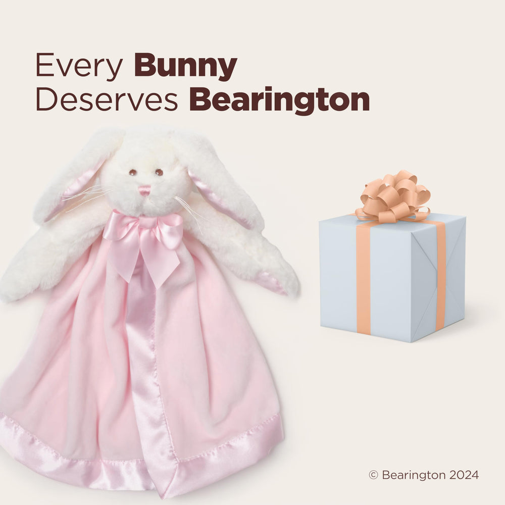 Bearington Baby Bunny Snuggler pink bow detail for style