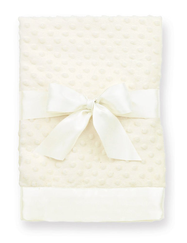 Bearington Baby Creamy White Dottie Snuggle Blanket, 28.5-inch plush warmth.