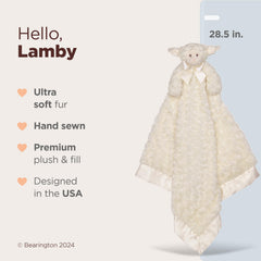 Cream satin-lined Lamby lovey from Bearington for soothing naps.
