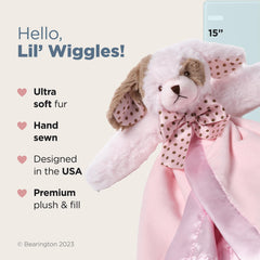 Bearington Wiggles Snuggler plush puppy head design for comforting baby companionship.