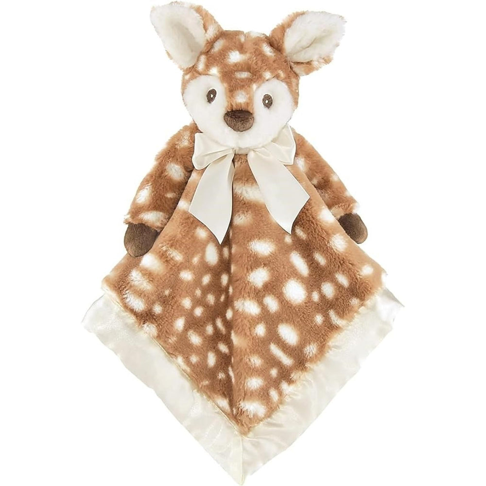 Silky satin trim frames the fawn in Bearington Lil’ Willow Snuggler.