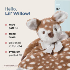 Bearington Lil’ Willow Snuggler satin trim adds luxury to bedtime.