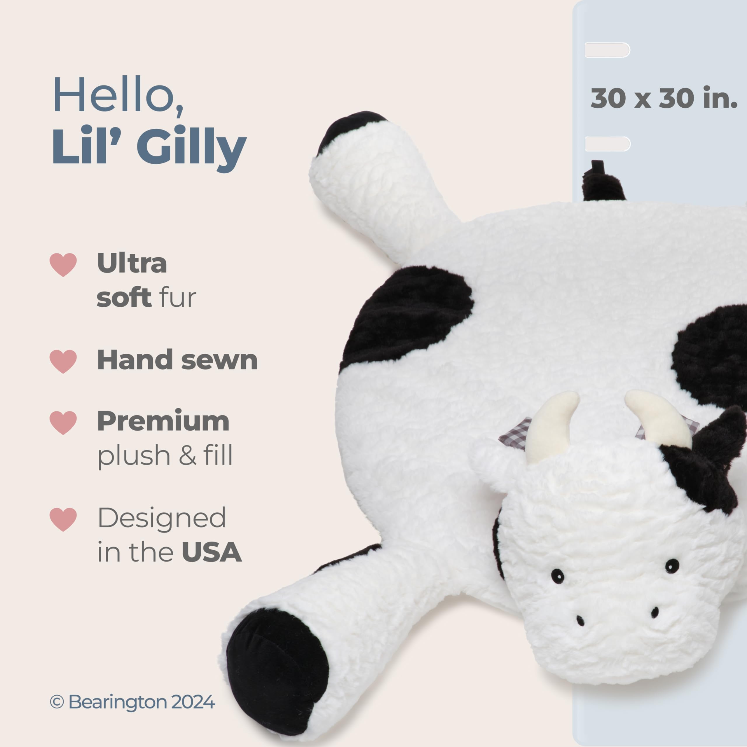 Bearington Collection Cow Tummy Time Mat side view demonstrates comfortable padding for floor time