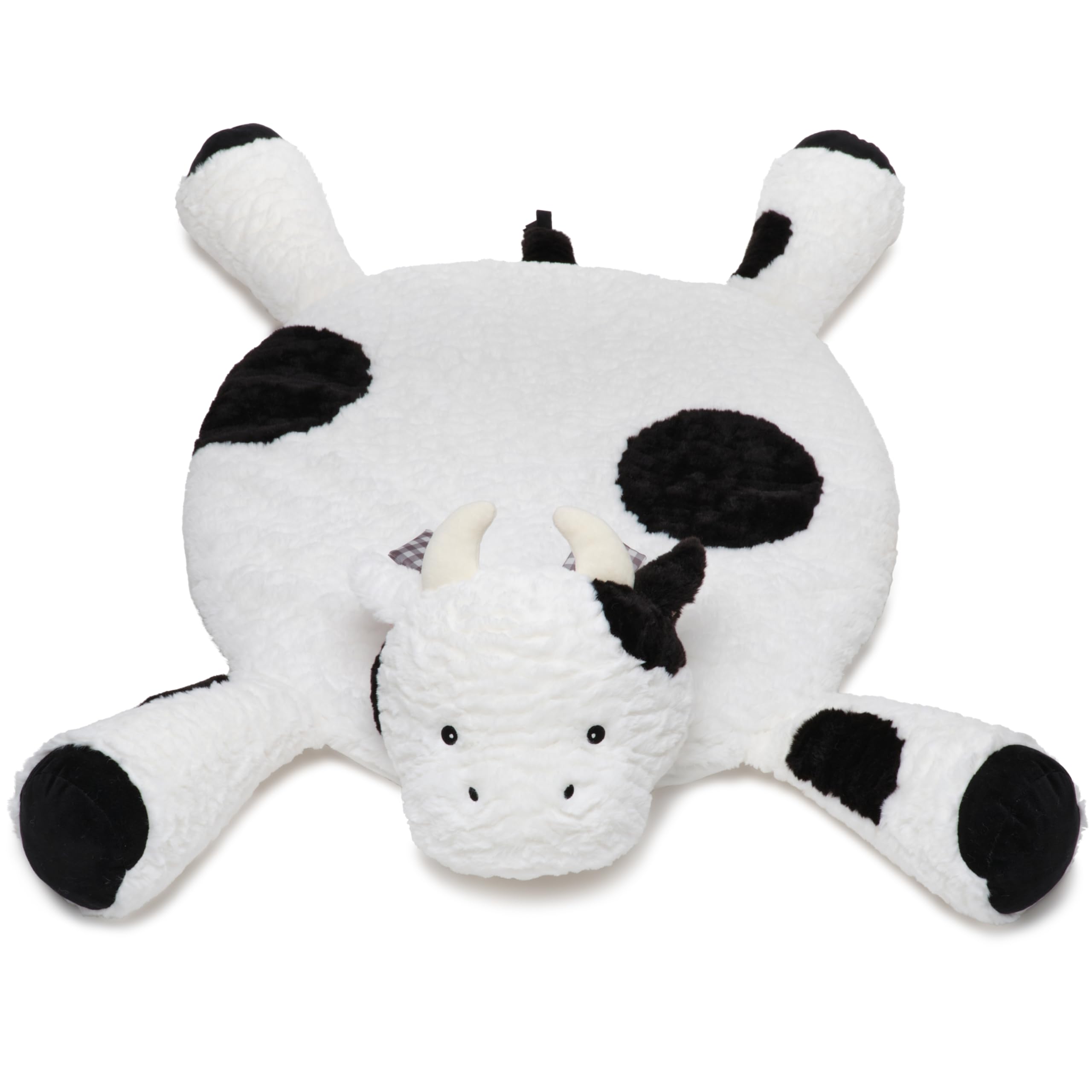 Bearington Collection Cow Tummy Time Mat top view shows plush surface for tummy play