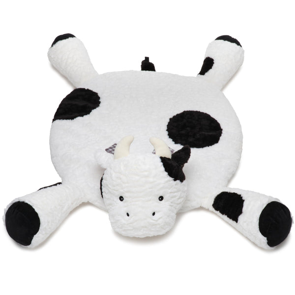 Bearington Collection Cow Tummy Time Mat top view shows plush surface for tummy play