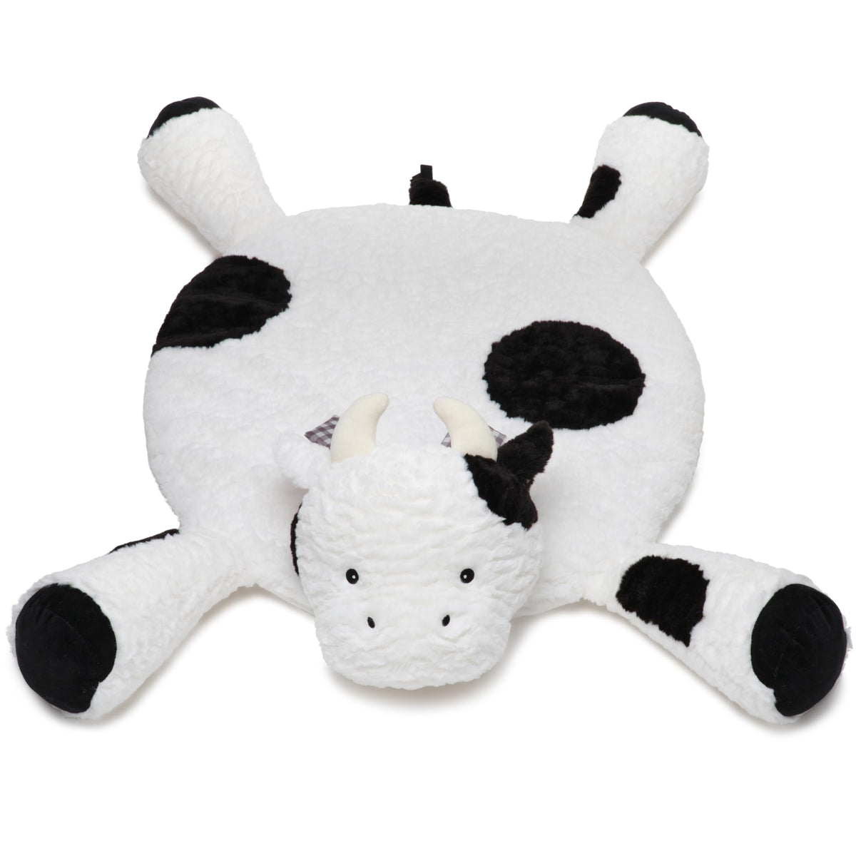 Bearington Collection Cow Tummy Time Mat top view shows plush surface for tummy play