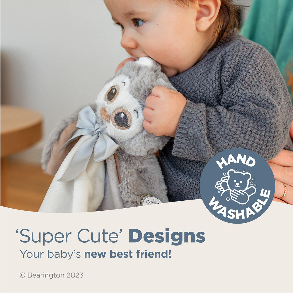 Bearington gray plush owl body offers a cuddly texture for naps and play.