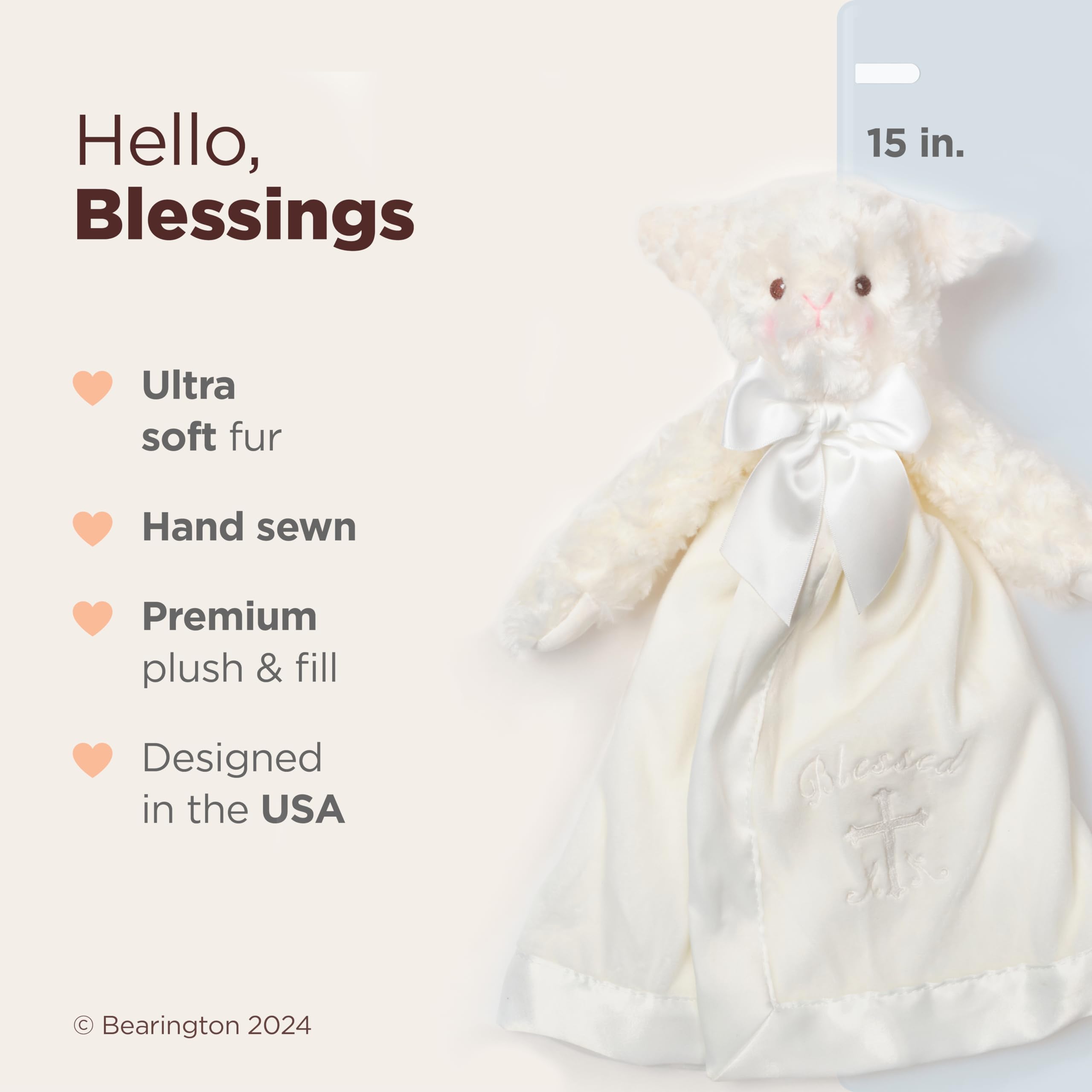 Bearington Lamb head close-up with embroidered safety eyes and blush cheeks
