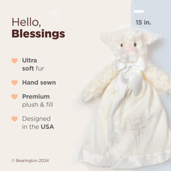 Bearington Lamb head close-up with embroidered safety eyes and blush cheeks