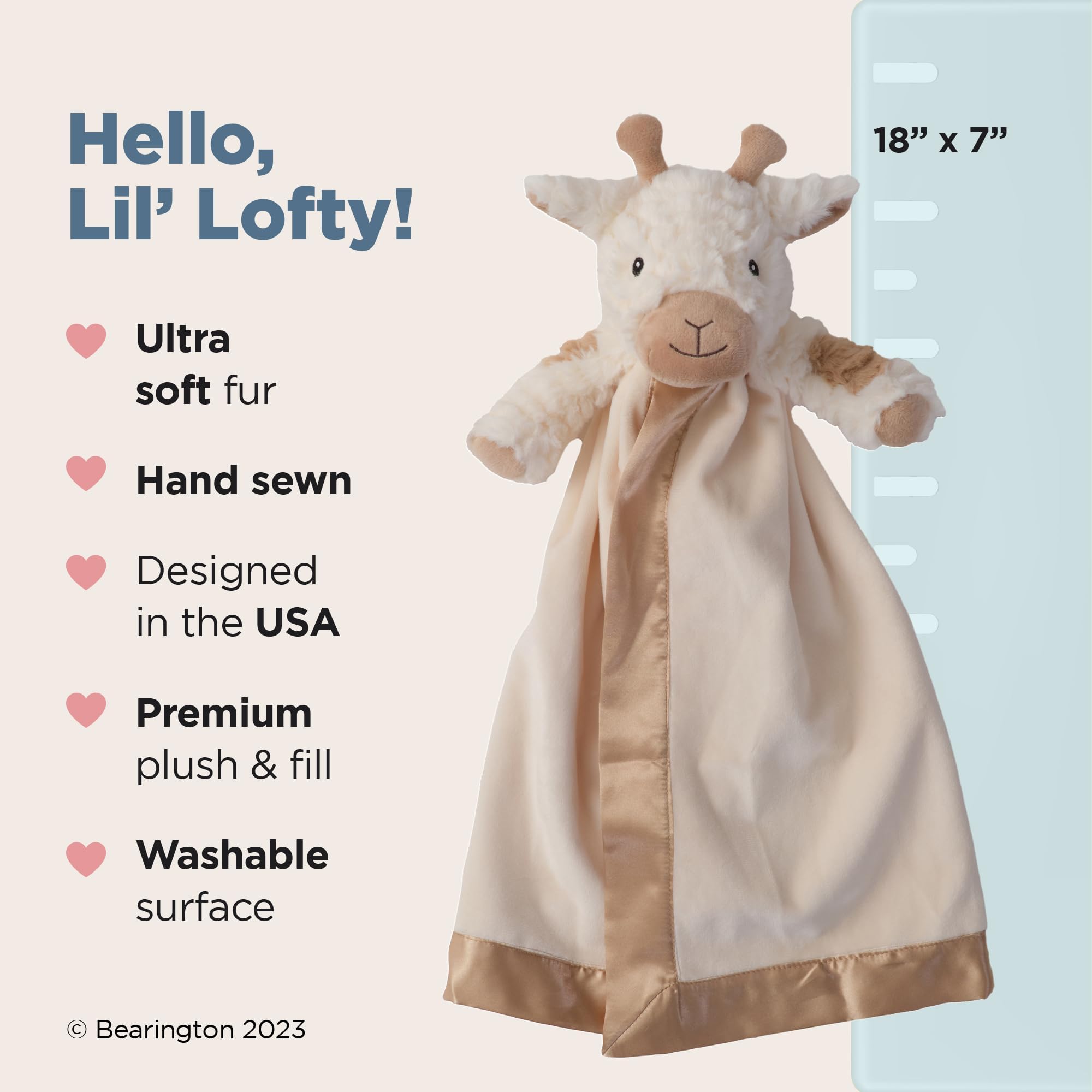 Bearington Lil' Lofty Giraffe Lovey fabric closeup highlights soft material for soothing naps