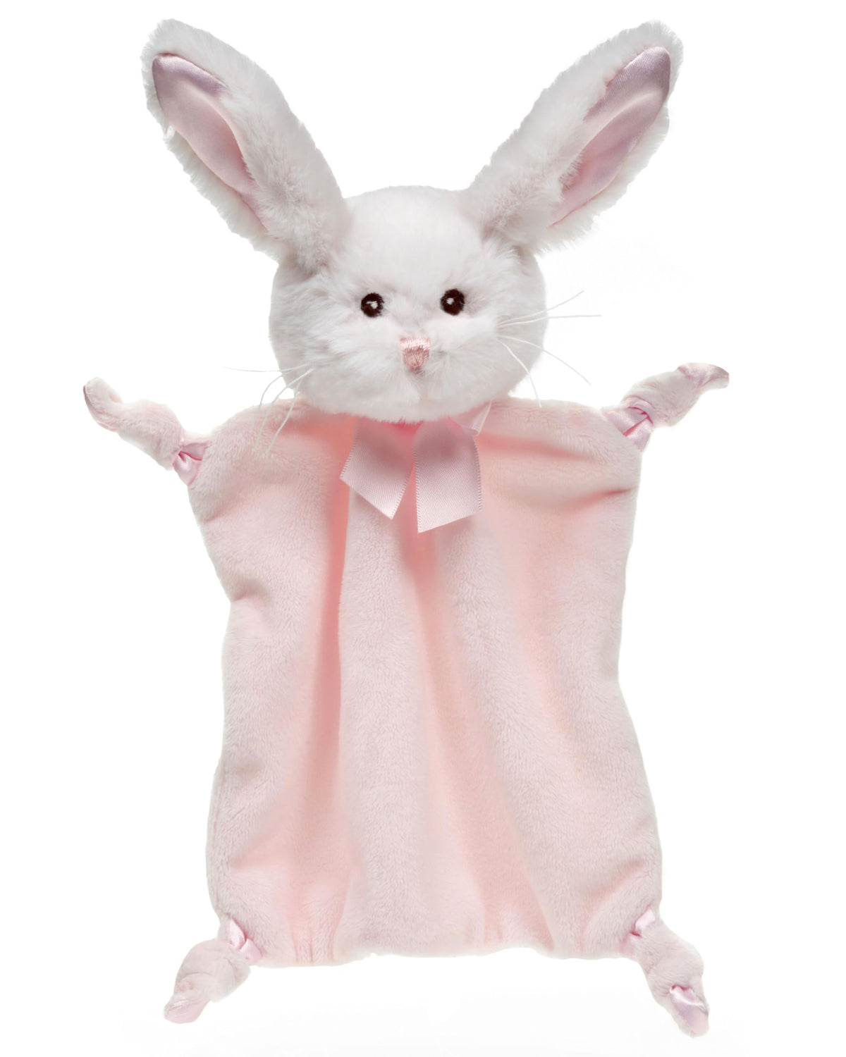 Bearington Wee Cottontail bunny lovie close-up shows plush warmth for baby snuggles.