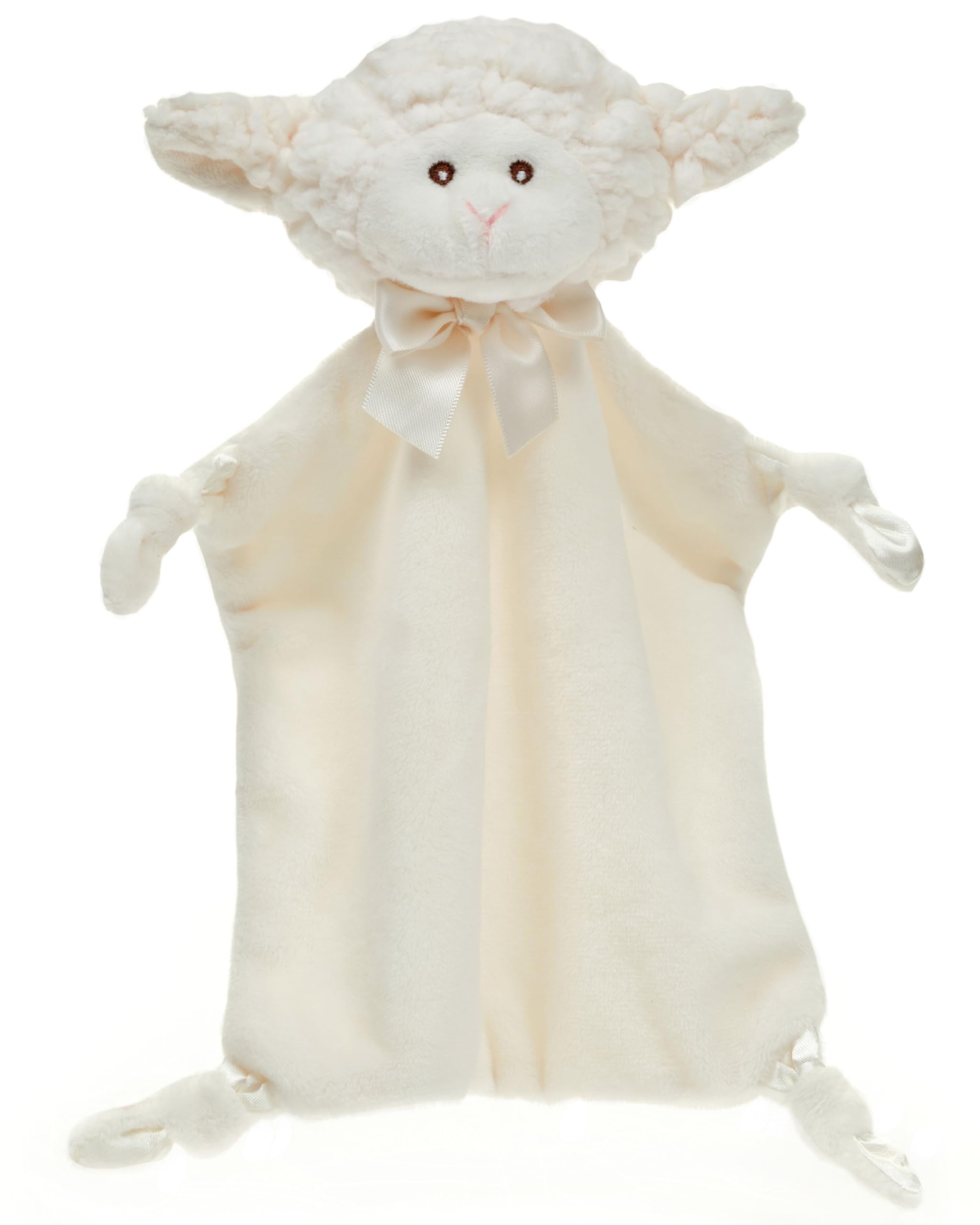 Bearington Wee Lamby lovey head close-up shows soft fur and friendly expression for baby snuggles