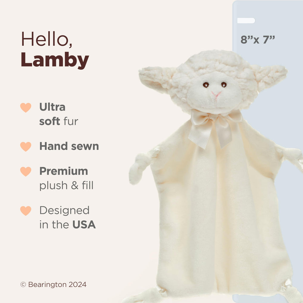 Embroidered safety eyes on Bearington Wee Lamby lovey ensure a gentle, safe look