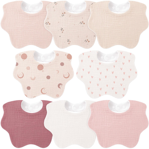 Bearmoss 8-pack muslin baby bibs front view showing absorbent protection for outfits
