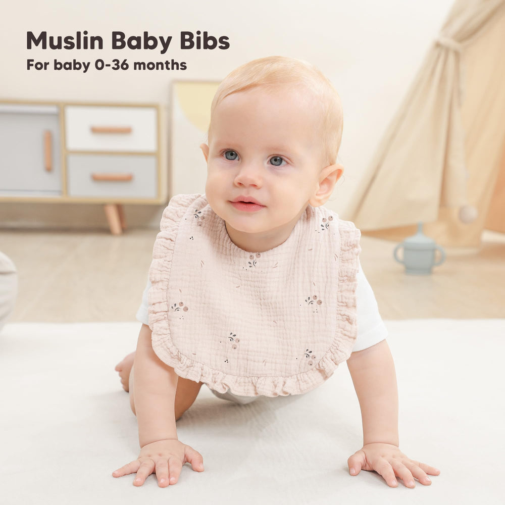Bearmoss bibs feature soft muslin front and plush backing for gentle protection.