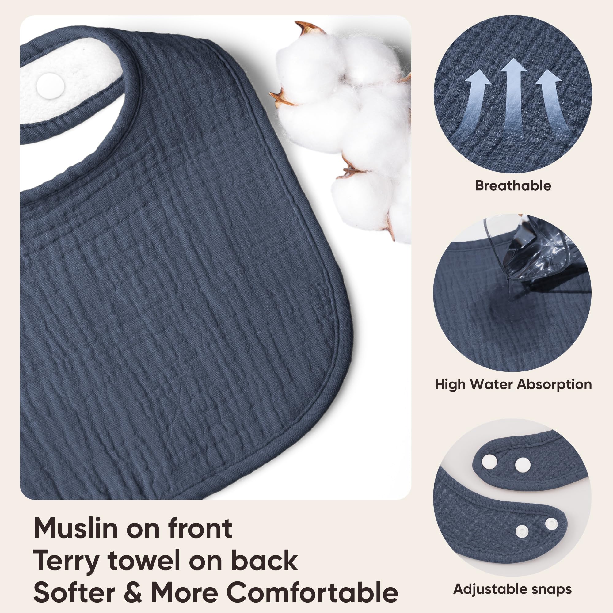 Bearmoss adjustable snaps bib providing a comfy fit as baby grows