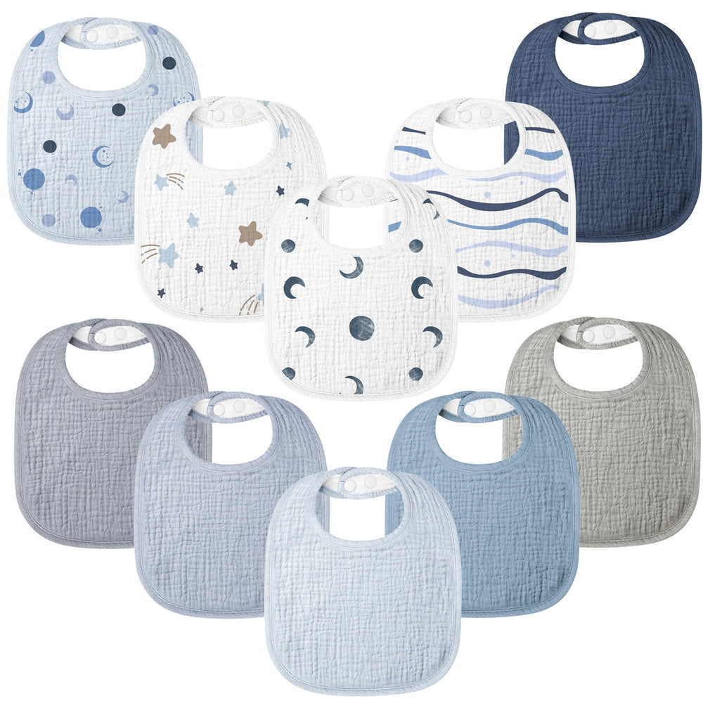 Bearmoss baby bib with soft muslin front and absorbent back for gentle daily use.