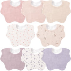 Bearmoss baby bibs in muslin front view; soft fabric helps absorb drool.