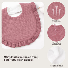 Bearmoss bibs with snap closures for adjustable fit as baby grows