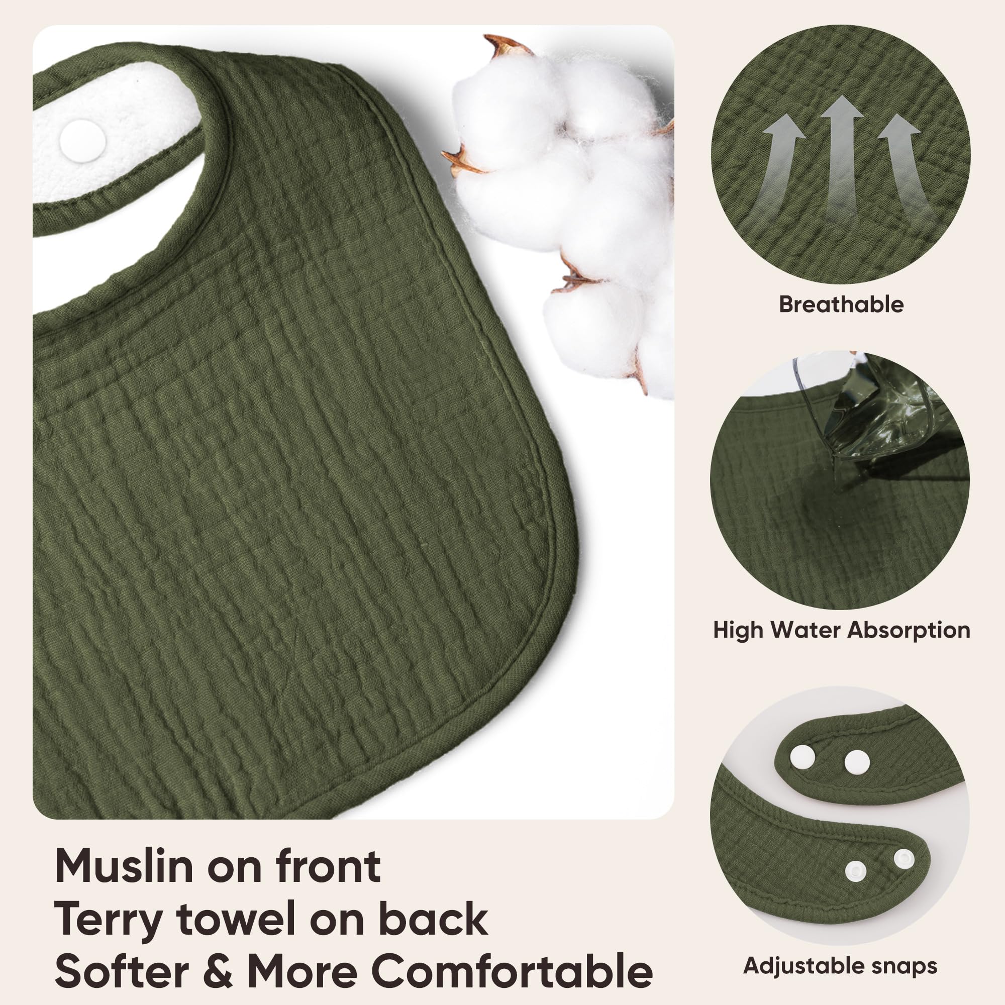 Bearmoss baby drool bib worn on a baby for spills and drool protection.