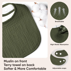 Bearmoss baby drool bib worn on a baby for spills and drool protection.