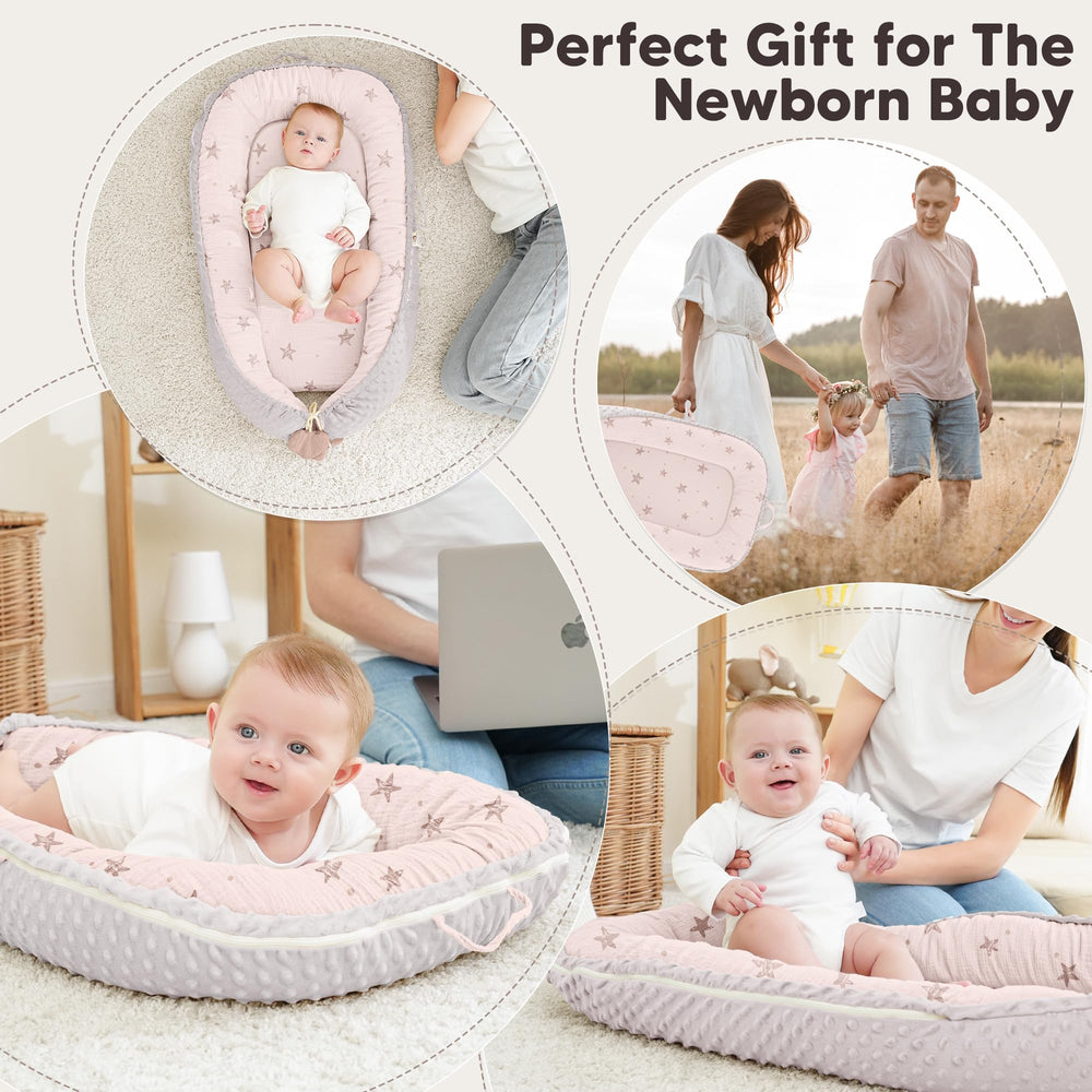 Bearmoss Baby Lounger Pink Star removable cover for easy machine washing.