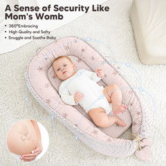 Bearmoss Baby Lounger Pink Star side view highlighting portable design for travel.
