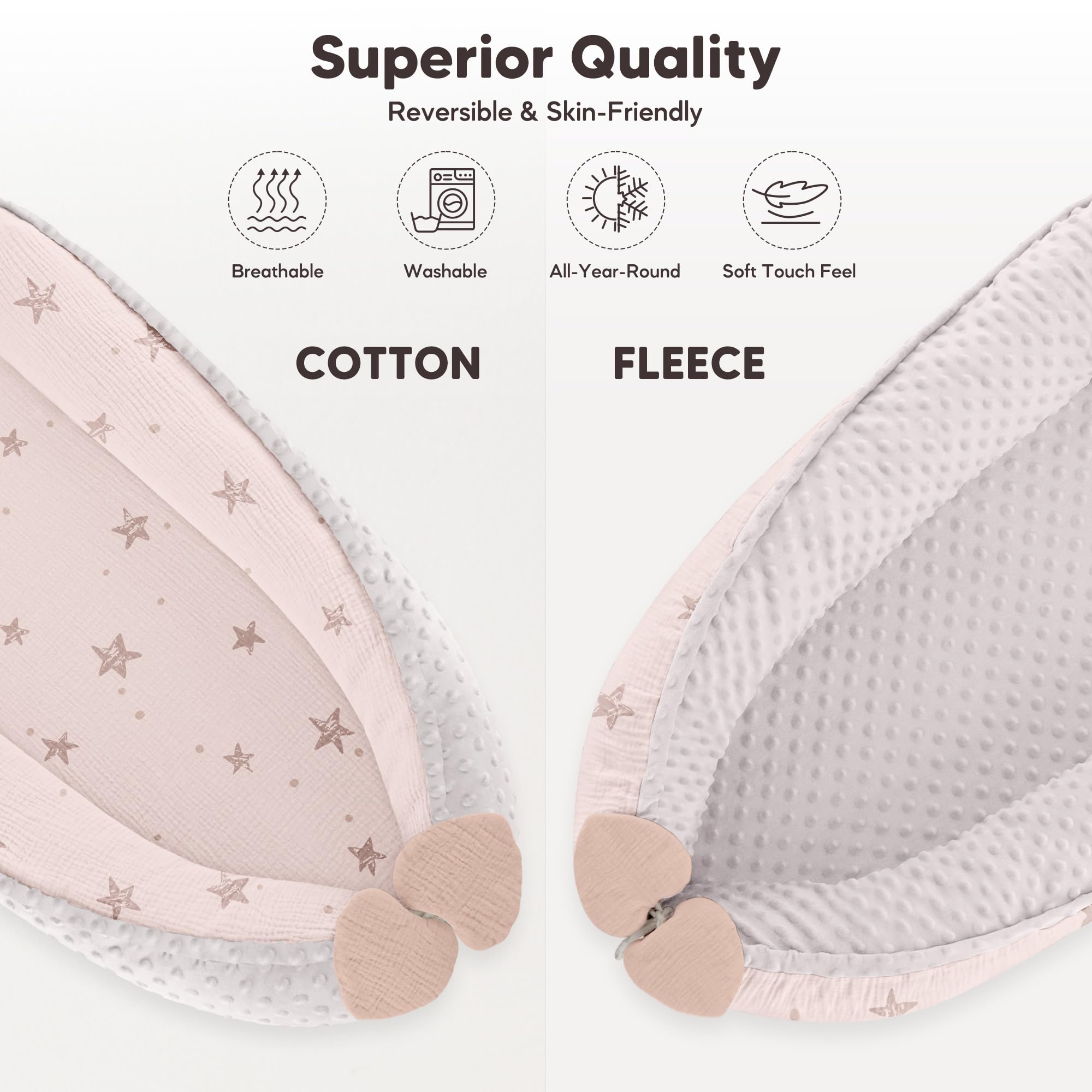 Bearmoss Baby Lounger Pink Star travel-friendly with handles for on-the-go families.