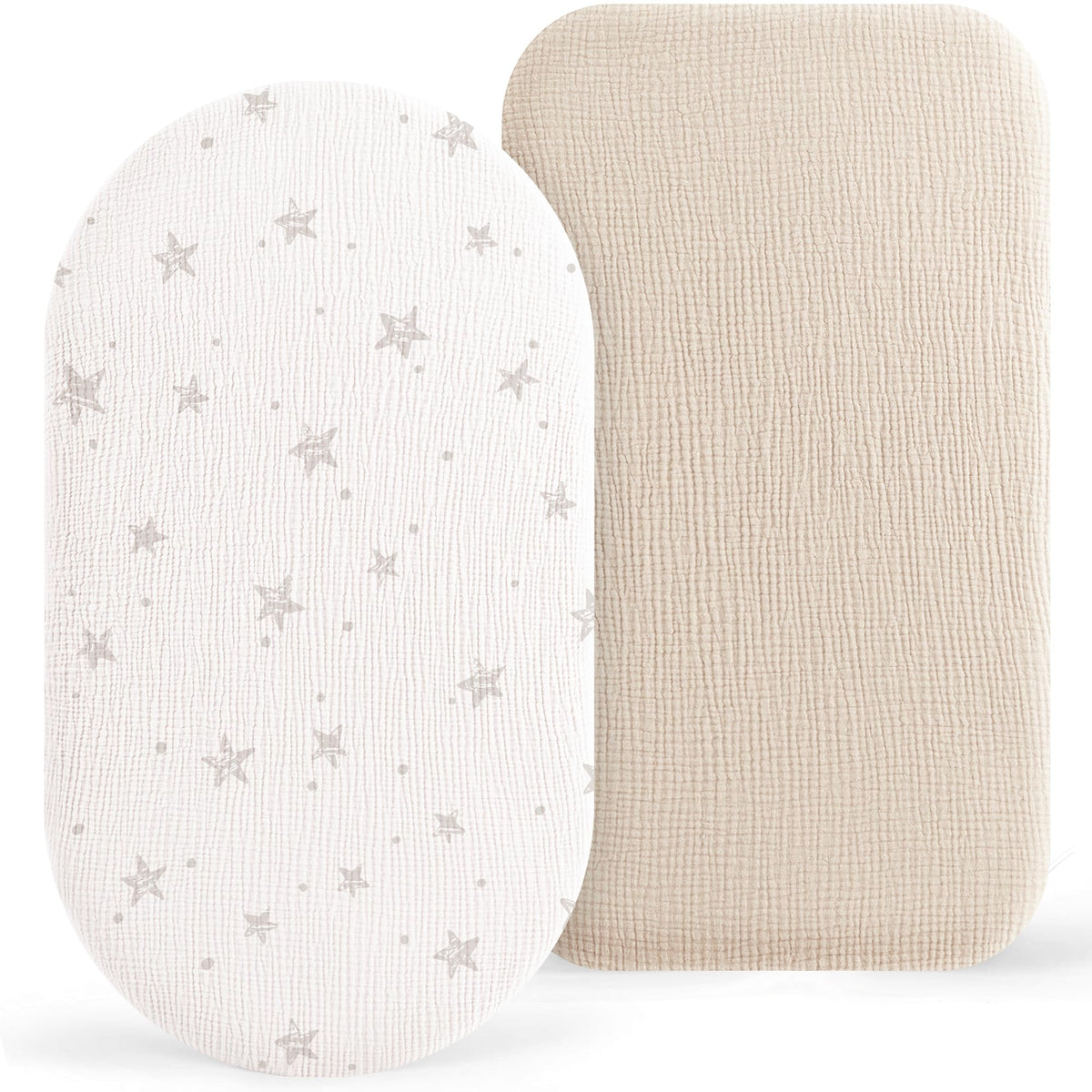 Bearmoss bassinet sheets 2-pack in muslin cotton for ultra-soft comfort.