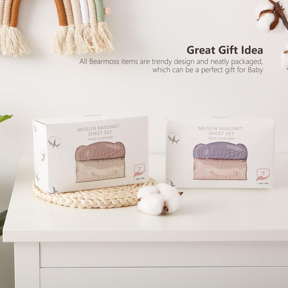 Bearmoss bassinet sheets are machine washable for easy care.