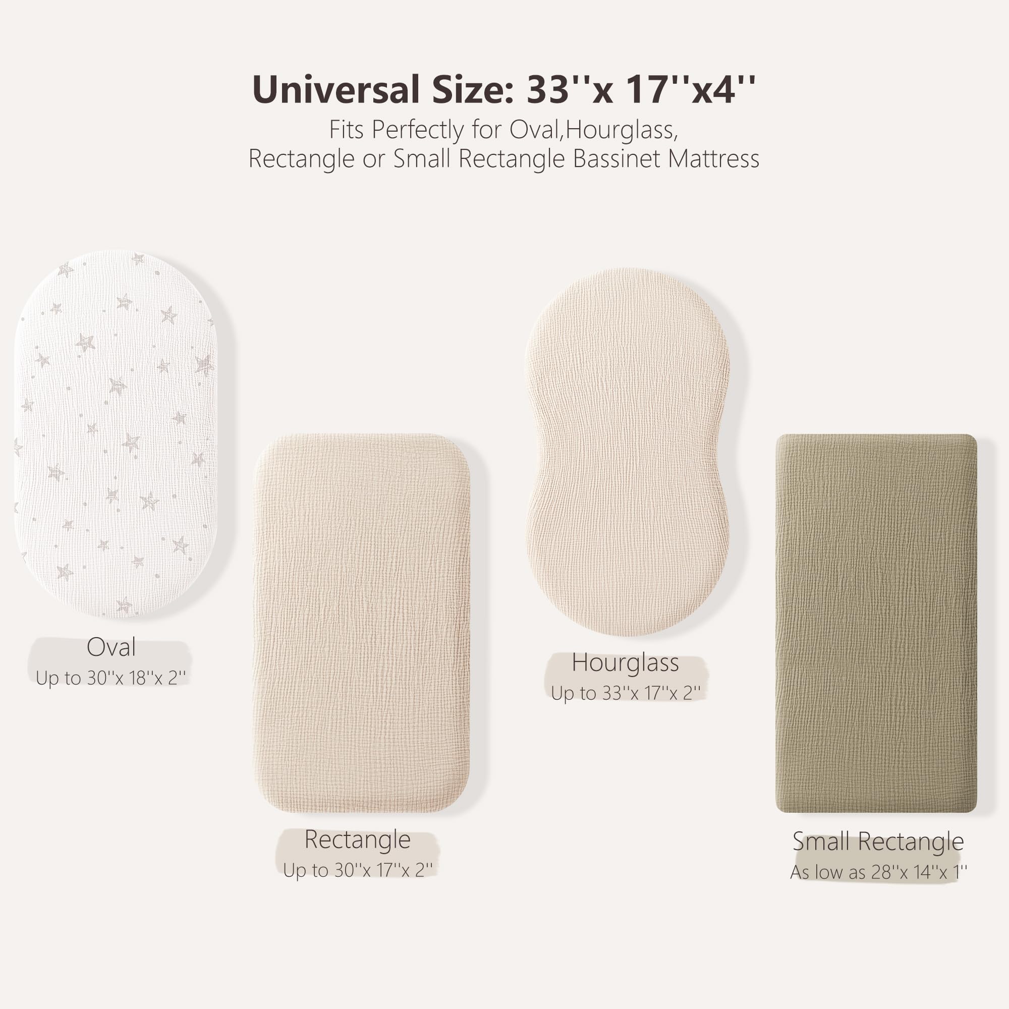 Bearmoss bassinet sheets fit oval and rectangle bassinets securely.