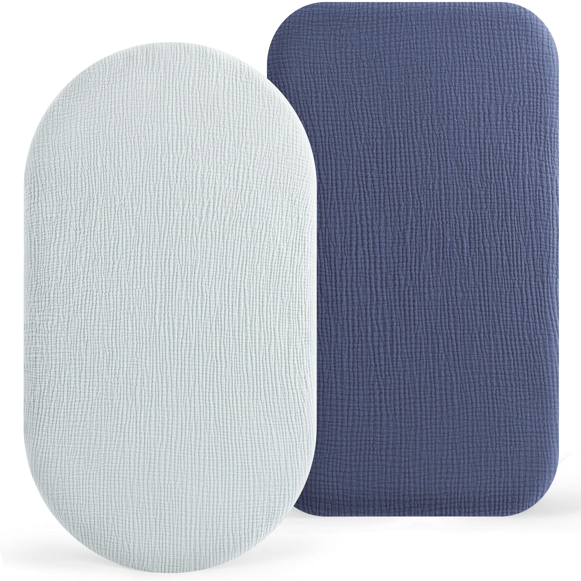 Bearmoss bassinet sheets in soft muslin close-up highlight gentle daily comfort.
