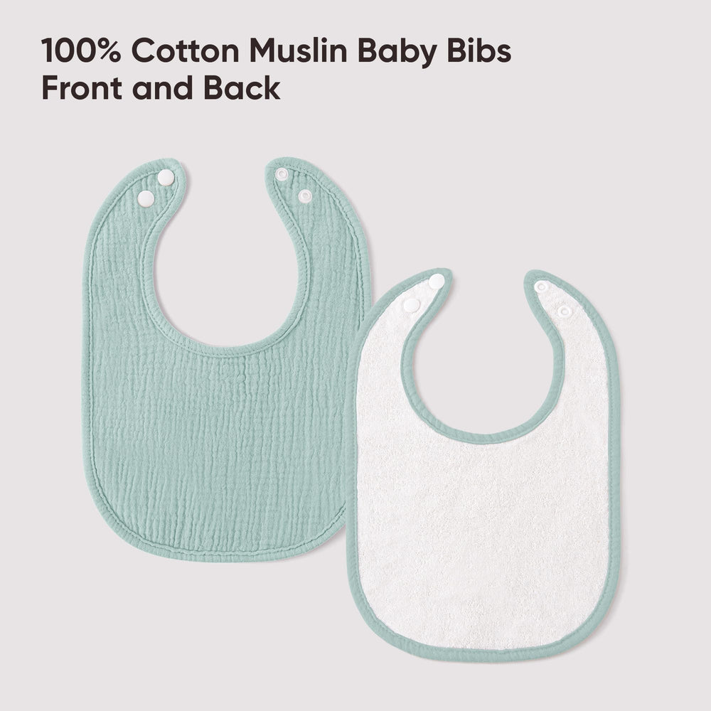 Bearmoss muslin bibs worn on baby during daily use