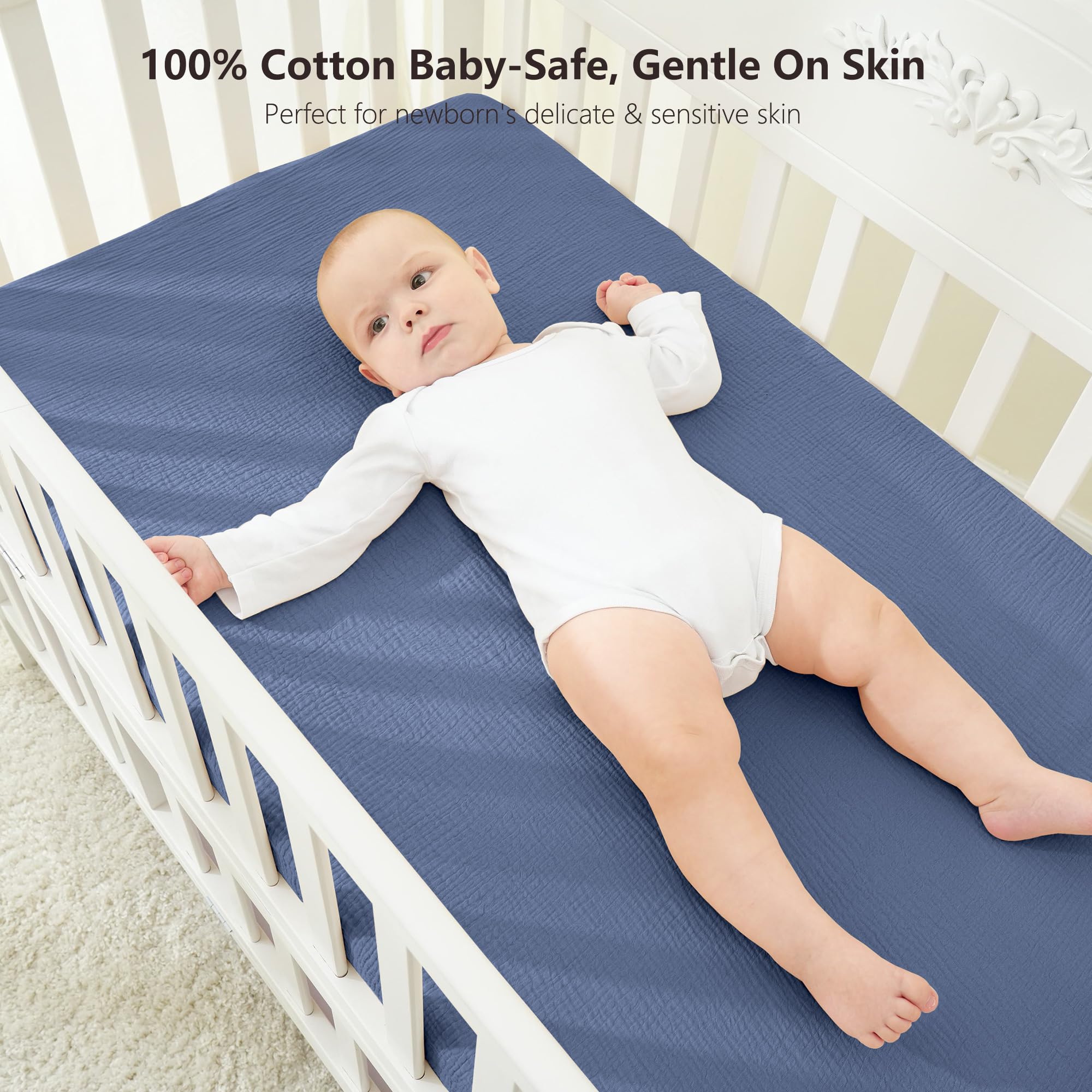 Bearmoss muslin mini crib sheet closeup showing soft texture for baby comfort