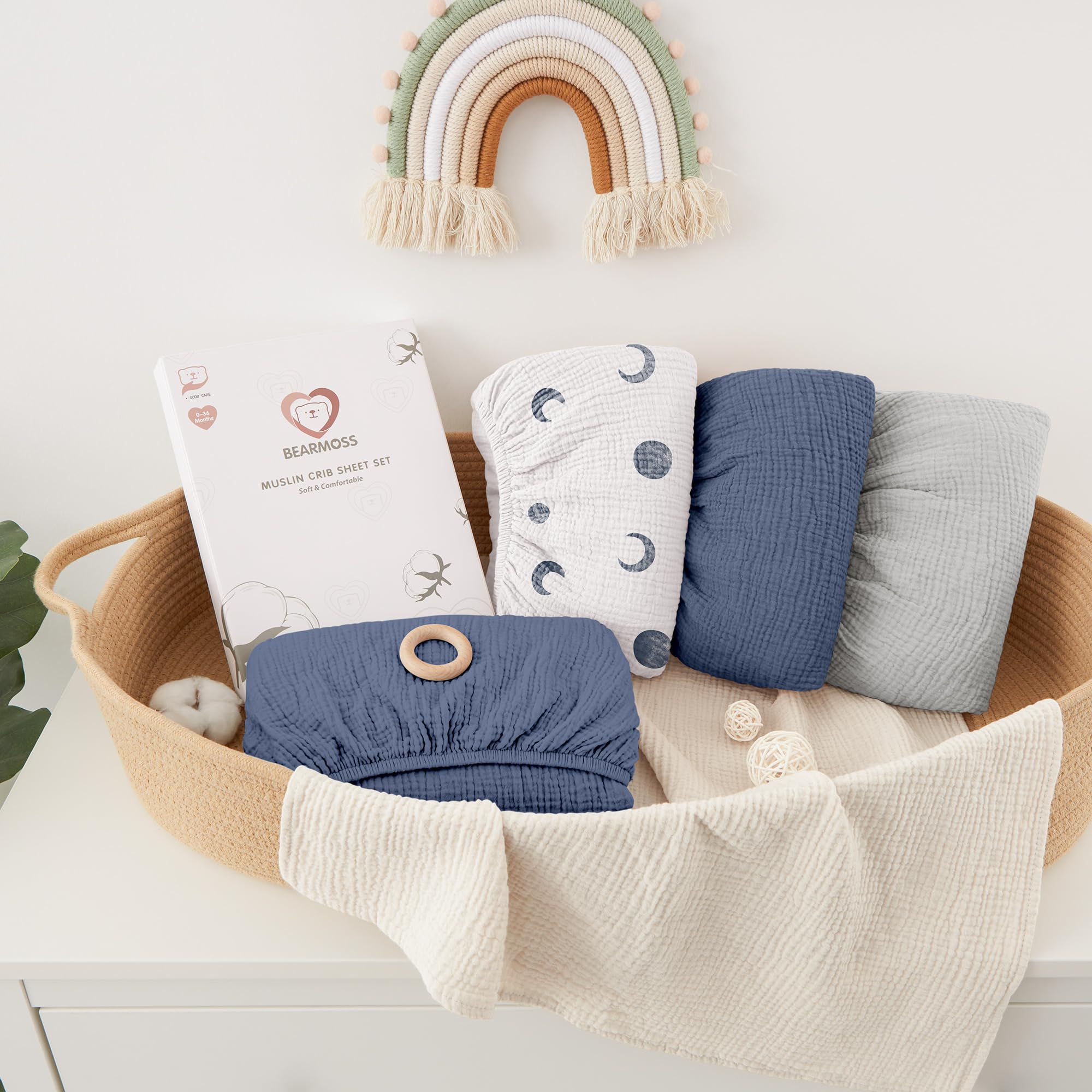 Bearmoss muslin mini crib sheet is machine washable for easy care