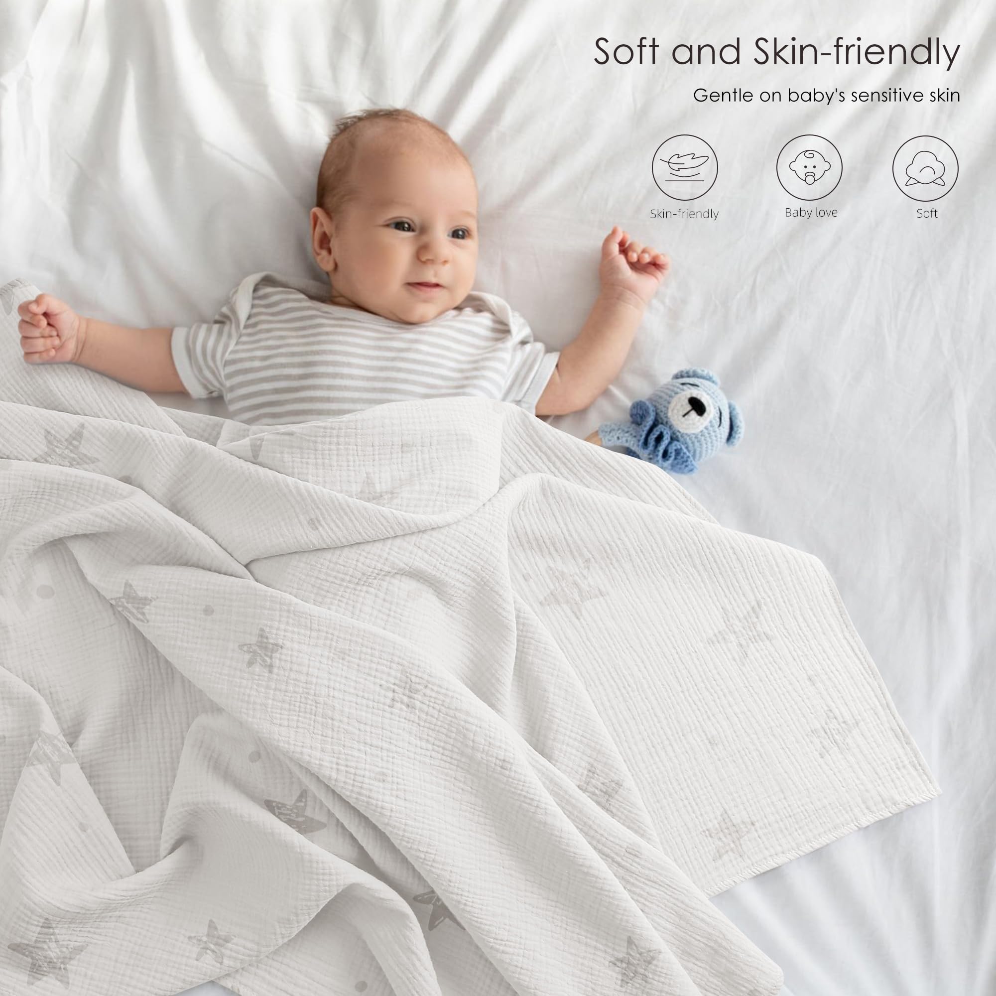 Close-up of Bearmoss swaddle's soft cotton texture and gentle stretch.