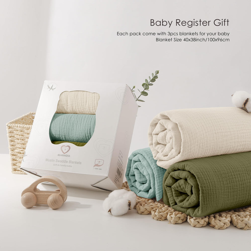 Bearmoss muslin swaddle blanket grey-green breathable fabric for sensitive skin.