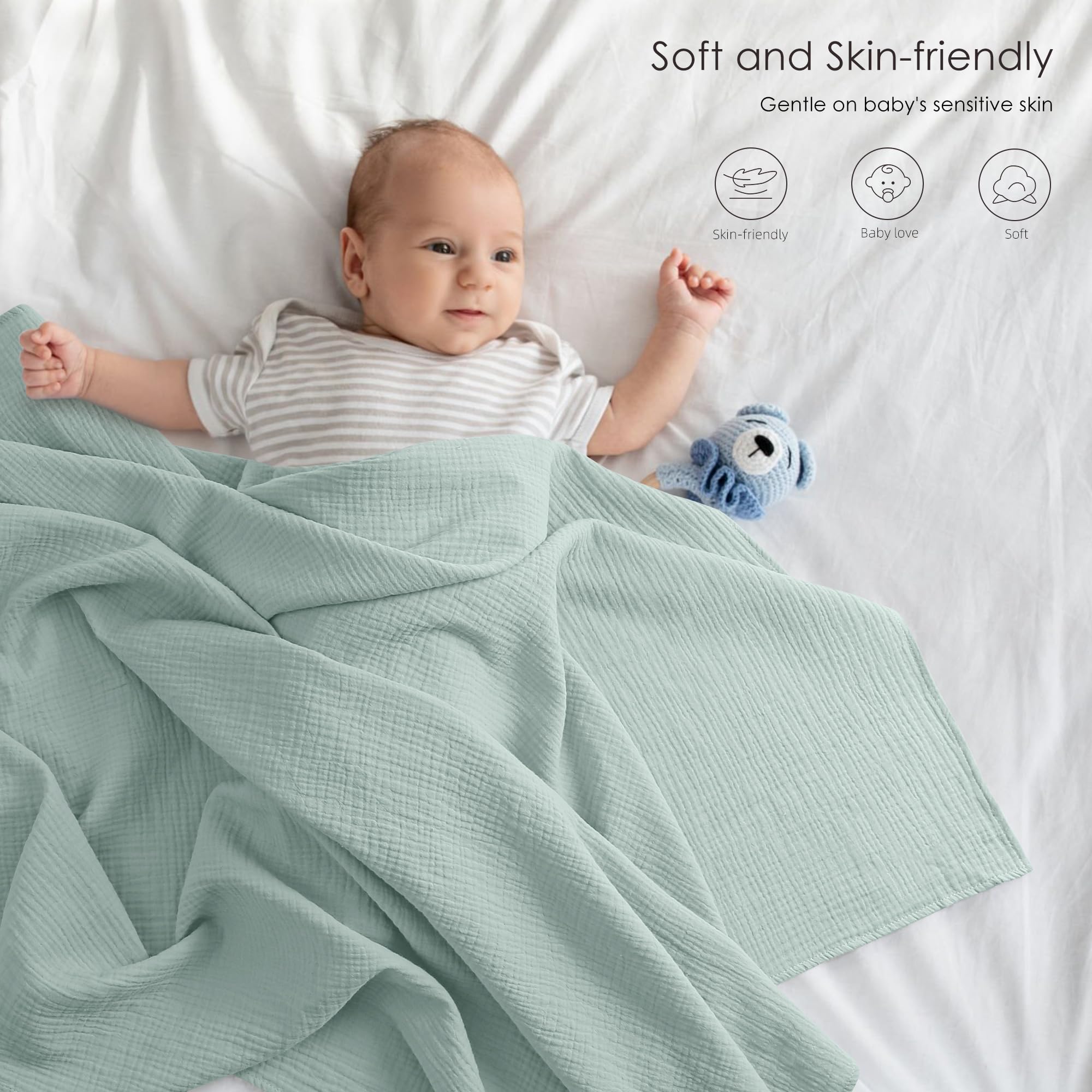 Bearmoss muslin swaddle blanket grey-green three-pack displayed for newborn essentials.