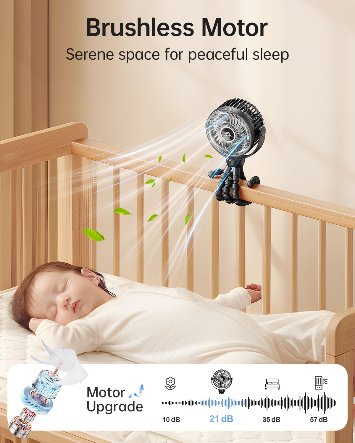 Bearwind Mini Stroller Fan offers four speed settings for adjustable comfort